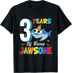 3 Years Old Boys Girls Gift Shark Jawsome 3rd Birthday T-Shirt - T-Shirt | Black