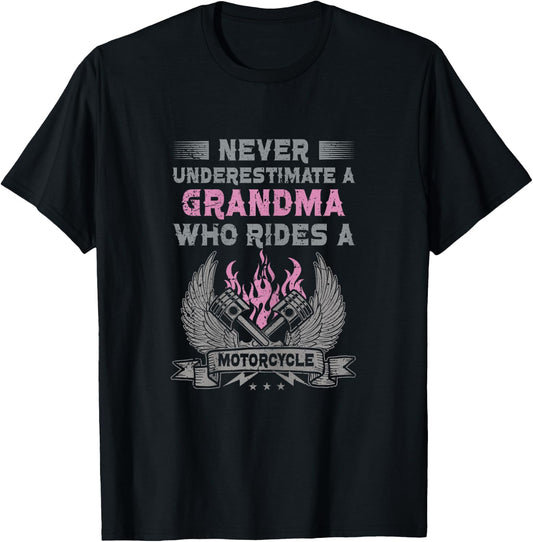 Biker Grandma Motorcycle Vintage Grandmother Motorbike T-Shirt - T-Shirt | Black