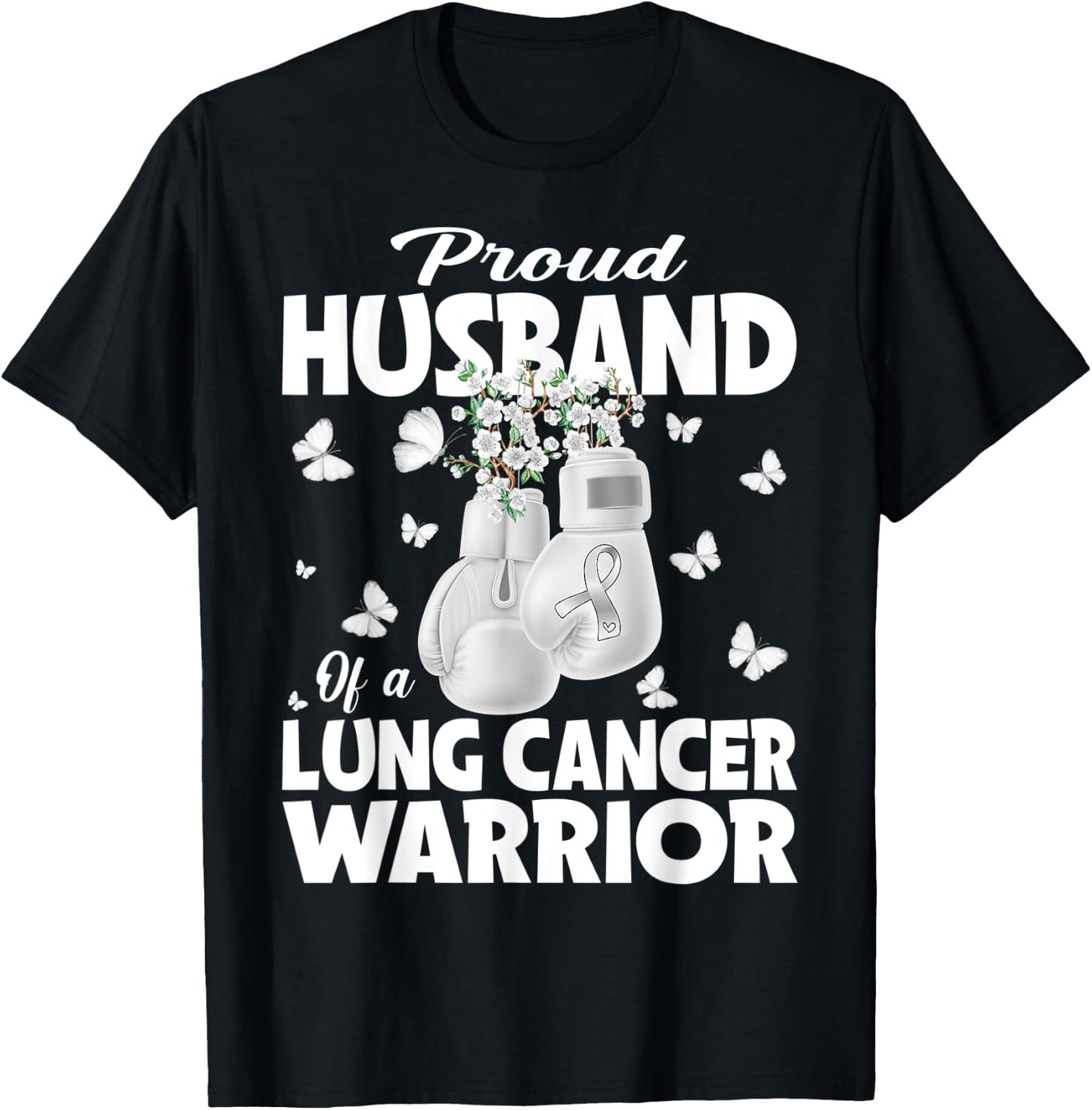 Proud Husband Of A Lung Cancer Warrior Boxing Gloves T-Shirt - T-Shirt | Black