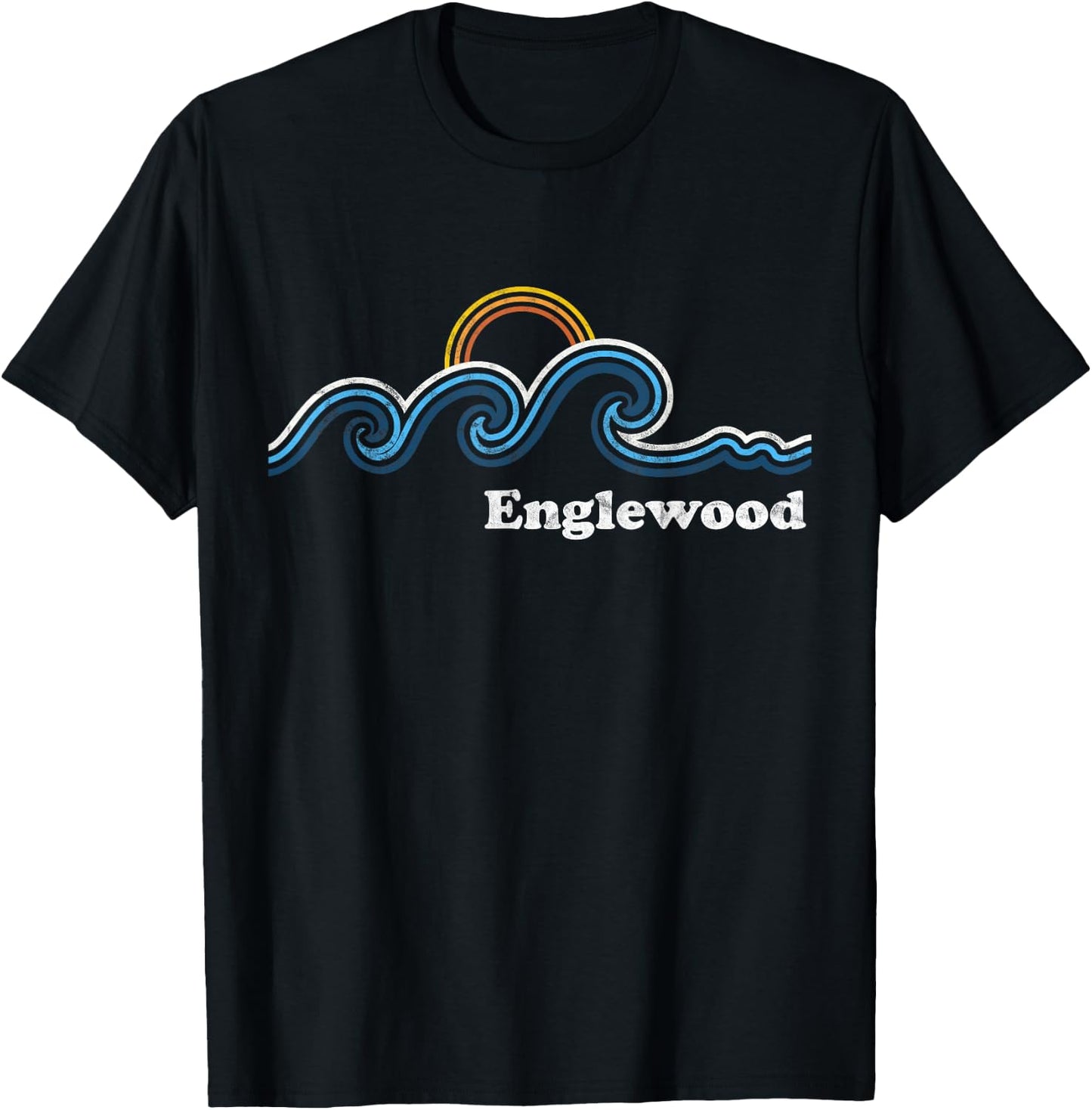 Retro Englewood Florida FL Vintage Beach Surf T-Shirt - T-Shirt | Black