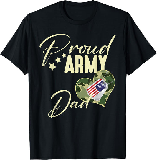 Proud Army DAD Camouflage Dog Tag USA American Flag T-Shirt - T-Shirt | Black