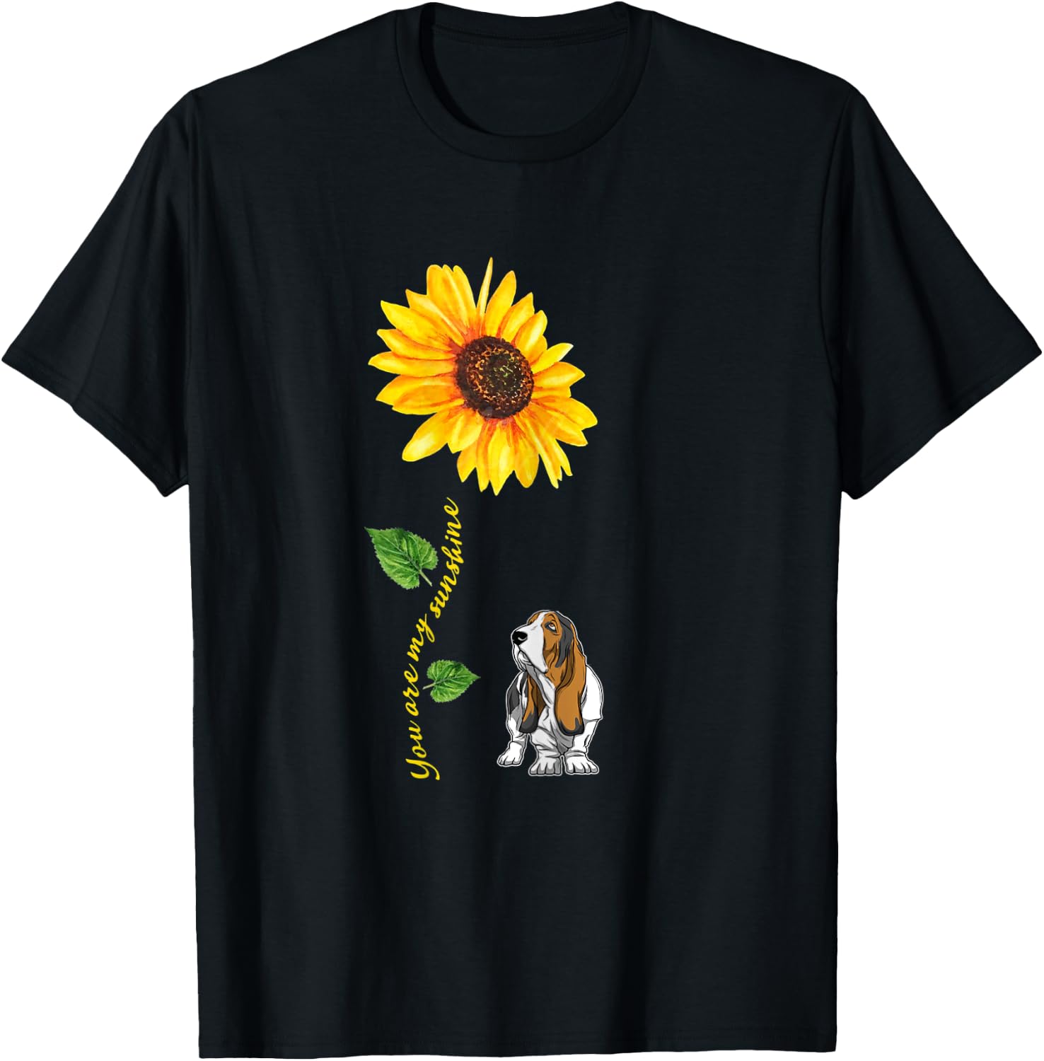 Basset Hound You are My Sunshine Sunflower T-Shirt - T-Shirt | Black