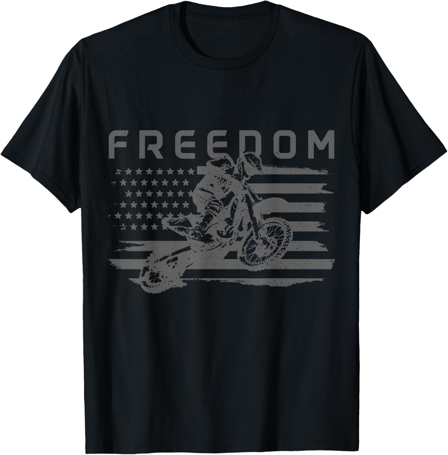 Motocross Freedom American Flag MX Patriotic Dirt Bike T-Shirt - T-Shirt | Black