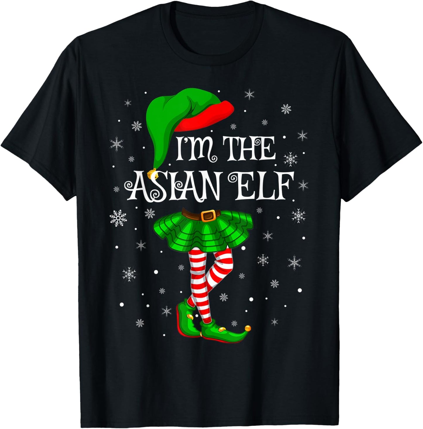 Family Matching Women Girls I'm The Asian Elf Christmas T-Shirt - T-Shirt | Black