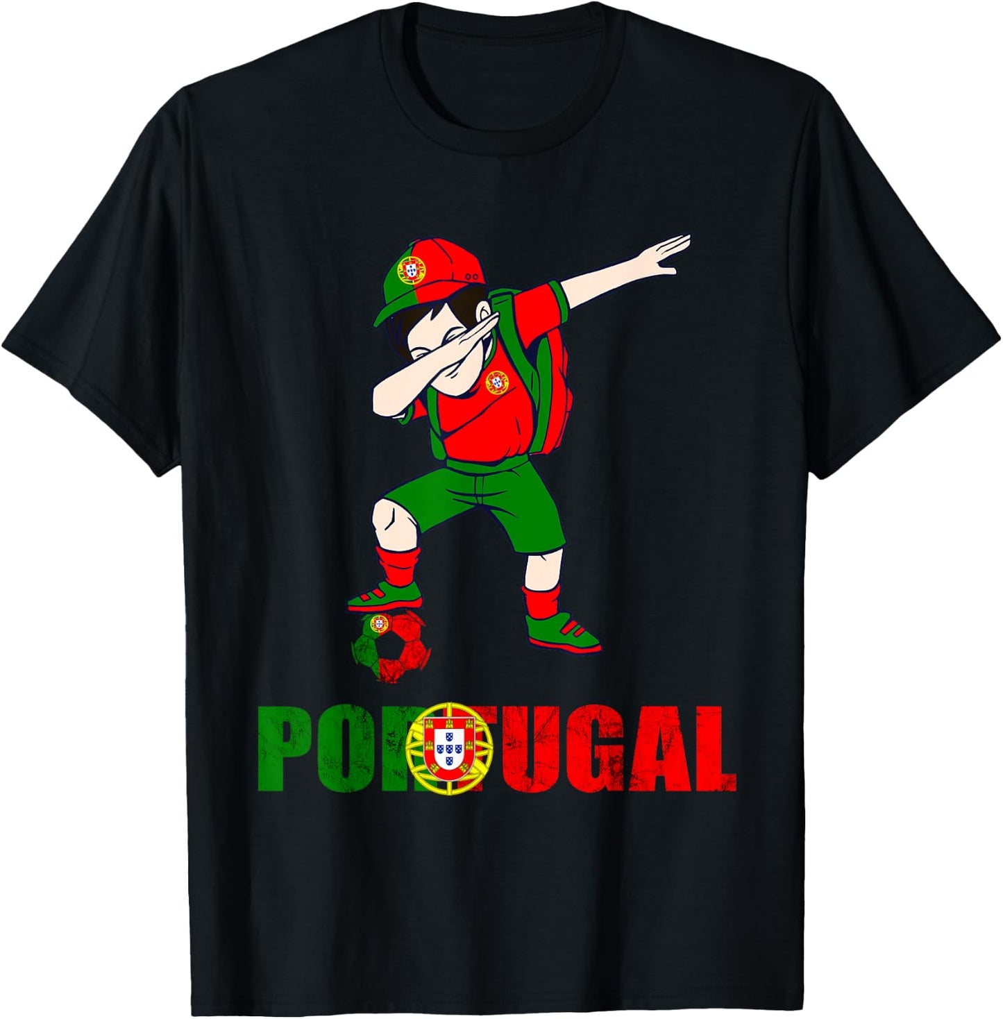 Portugal Flag Dabbing Boy Portugal Soccer Portuguese Pride T-Shirt - T-Shirt | Black