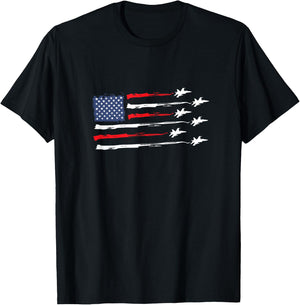 American Flag Fighter Jet 4th ofJuly for Patriotic Veterans T-Shirt - T-Shirt | Black