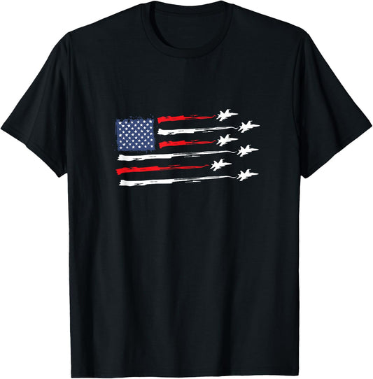 American Flag Fighter Jet 4th ofJuly for Patriotic Veterans T-Shirt - T-Shirt | Black