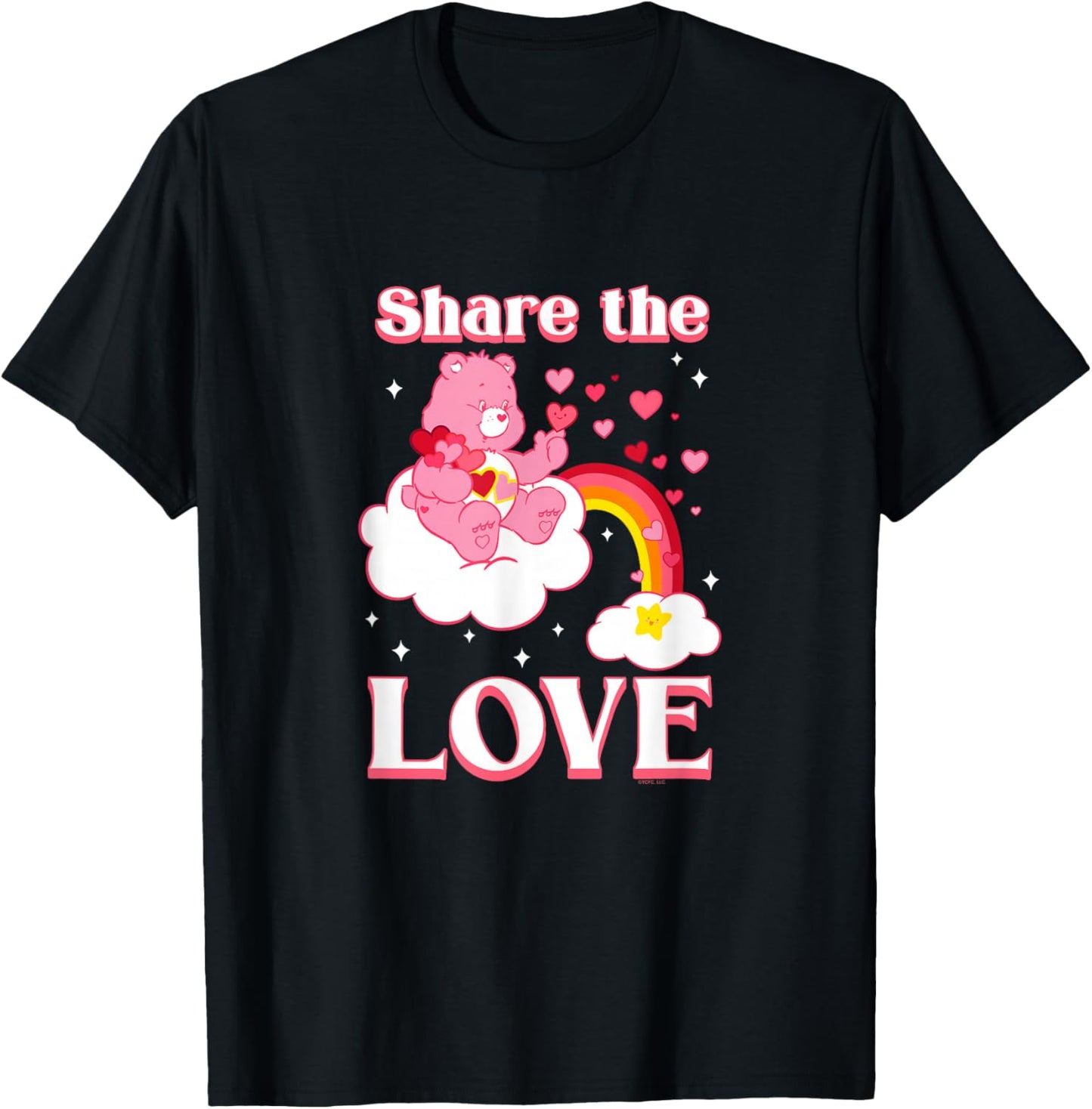 Care Bears Share The Love Love-A-Lot Bear Retro Cartoon T-Shirt - T-Shirt | Black