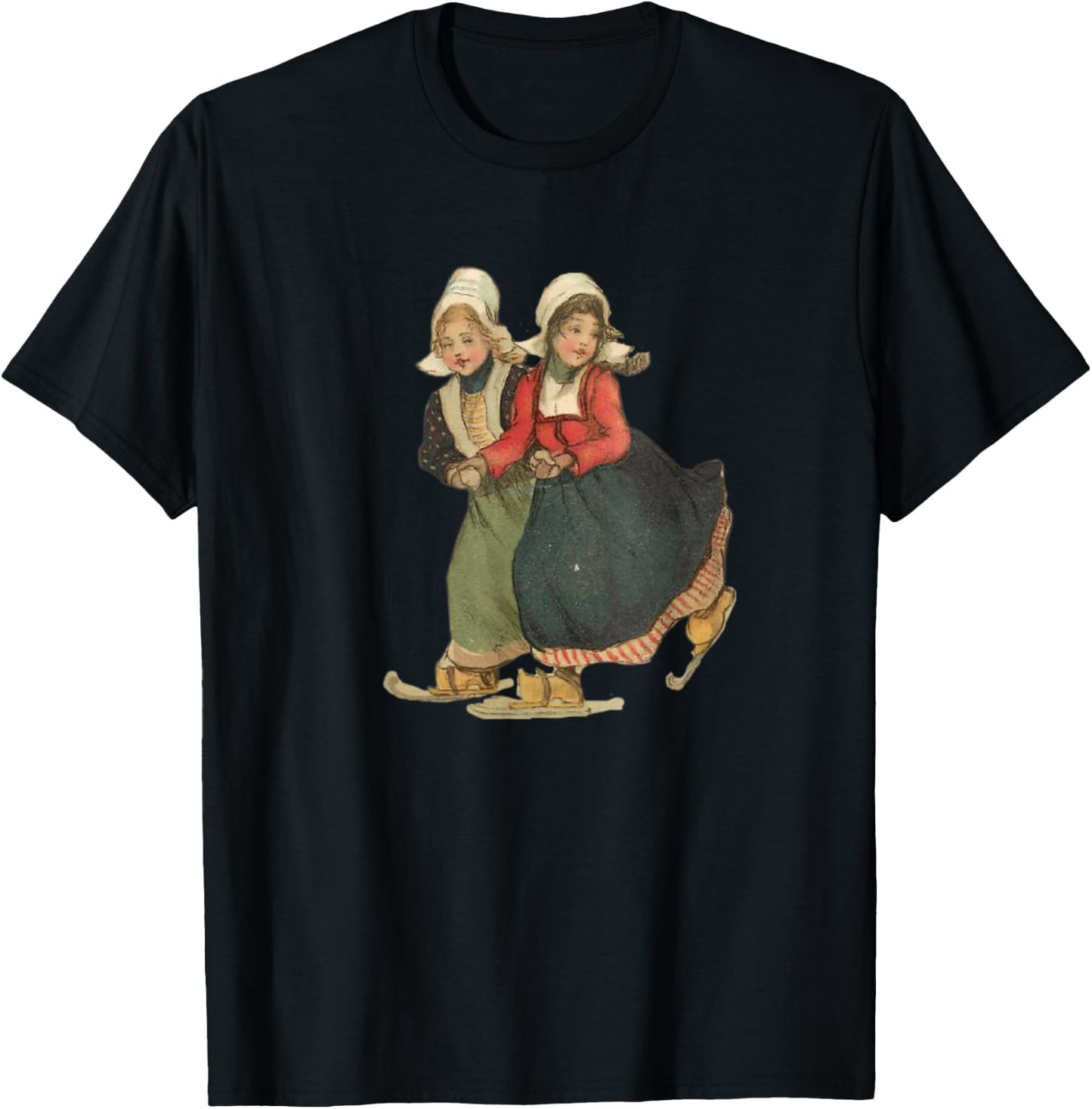 Vintage little Dutch girls in Traditional National Dress T-Shirt - T-Shirt | Black
