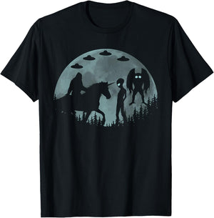 Bigfoot Riding Unicorn Funny Sasquatch Ufo Mothman And Alien T-Shirt - T-Shirt | Black