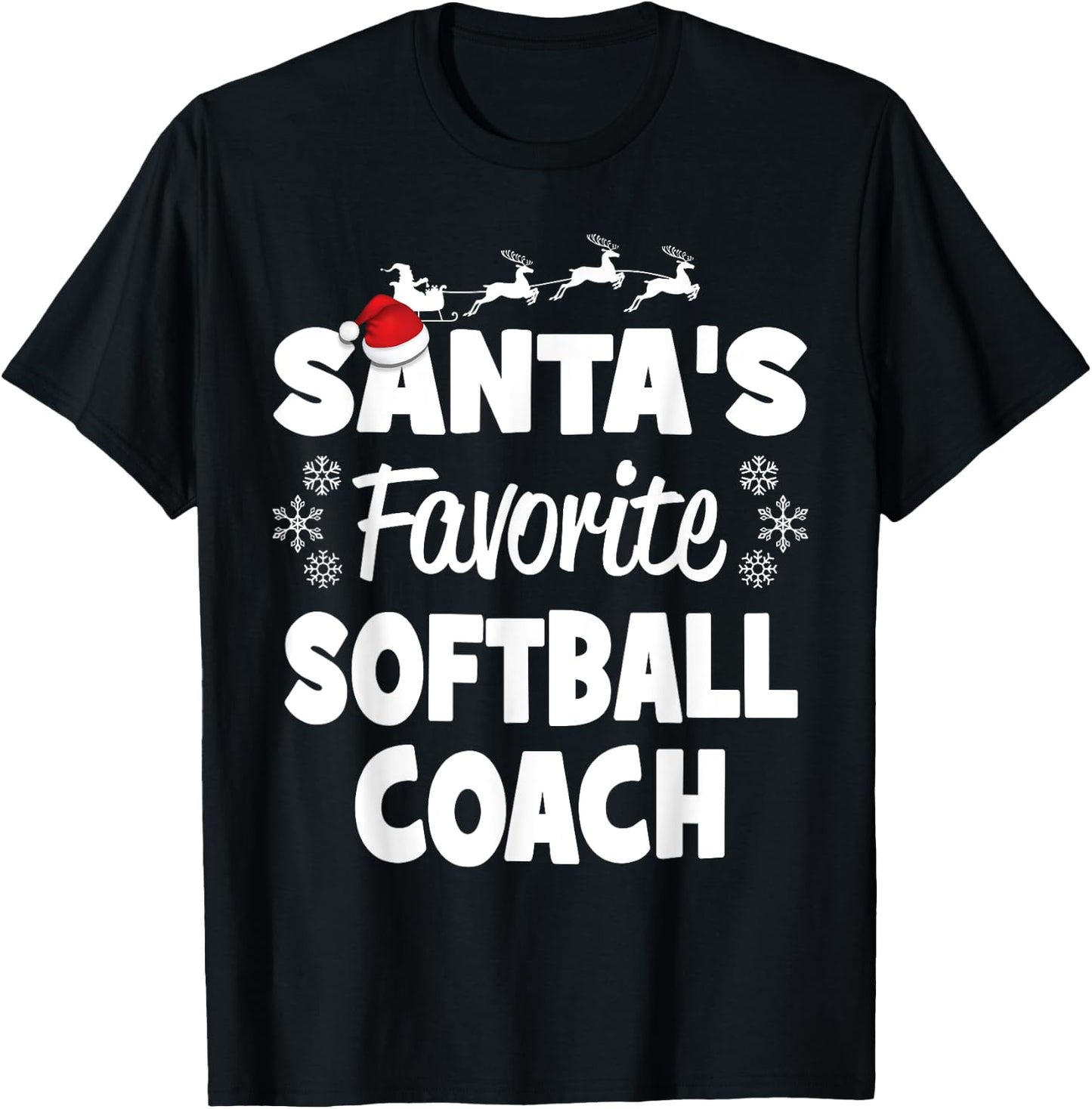 Santa's Favorite Softball Coach Funny Christmas Matching T-Shirt - T-Shirt | Black