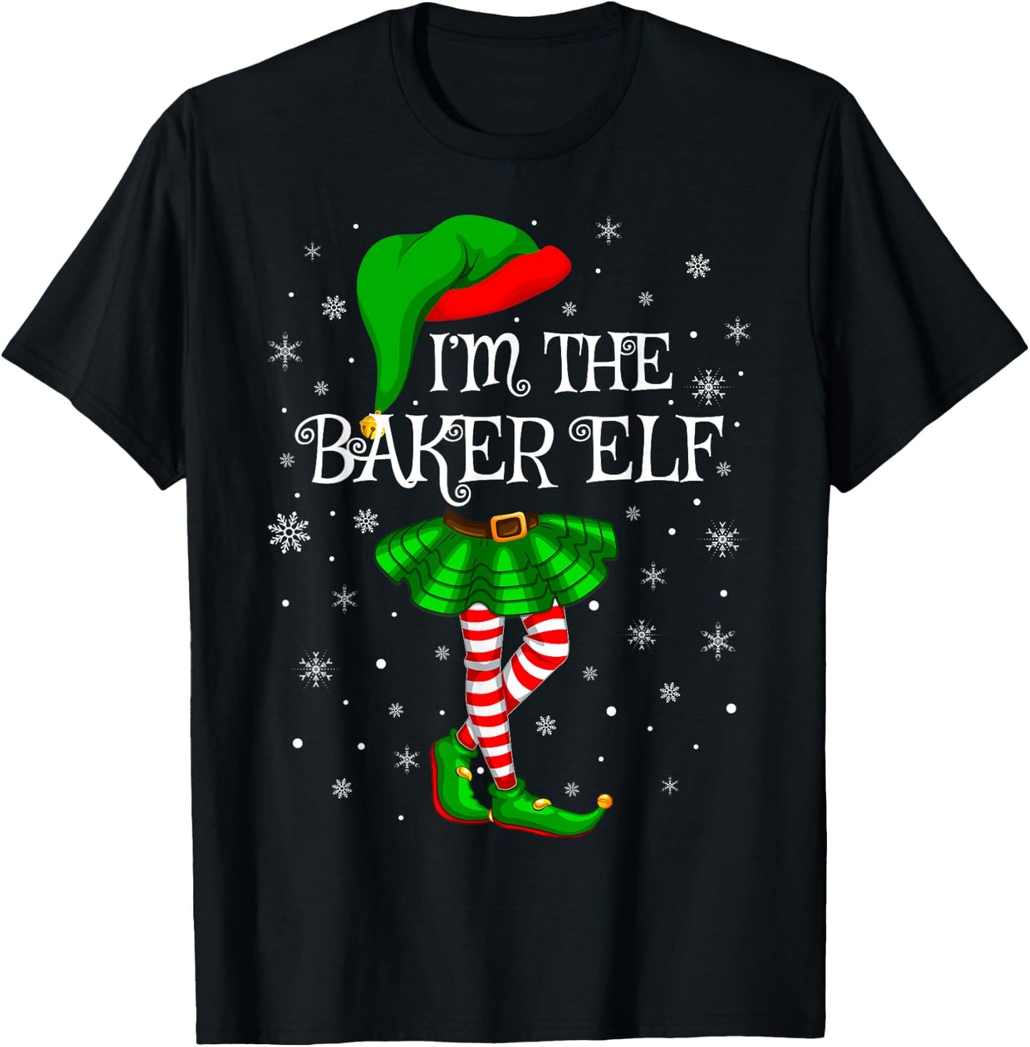 Family Matching Women Girls I'm The Baker Elf Christmas T-Shirt - T-Shirt | Black