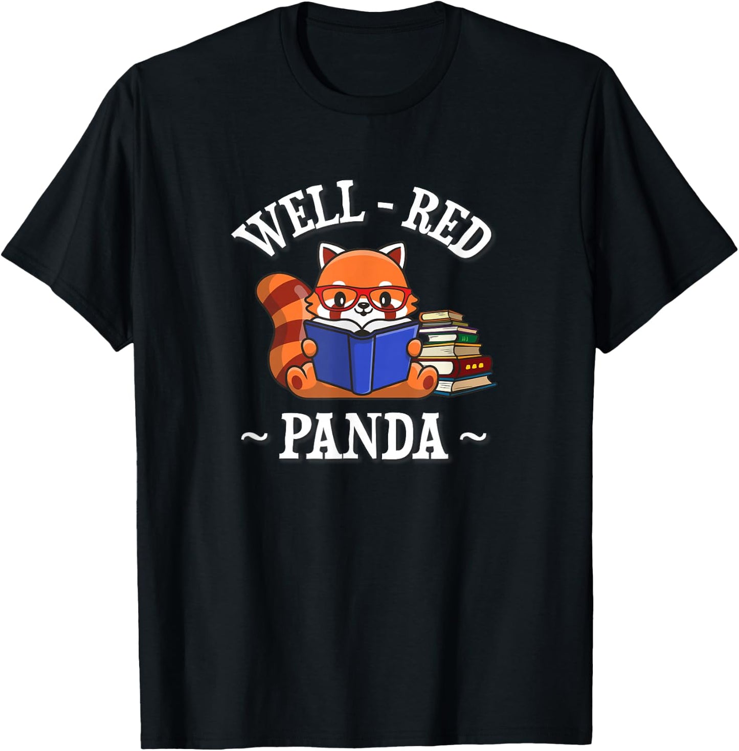 Cute Kawaii Cartoon Kids Reading Books Well Red Panda Lover T-Shirt - T-Shirt | Black