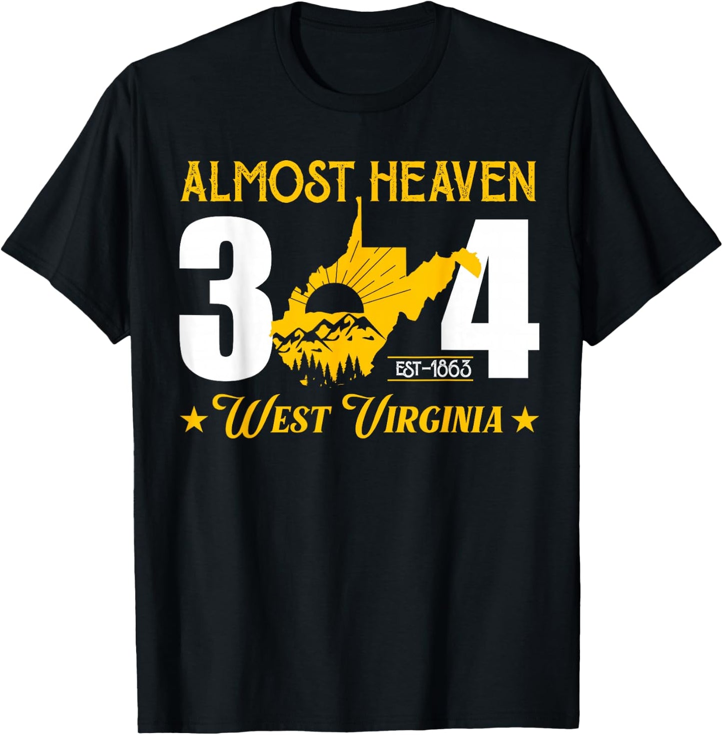 Almost Heaven 304 West Virginia Map T-Shirt - T-Shirt | Black