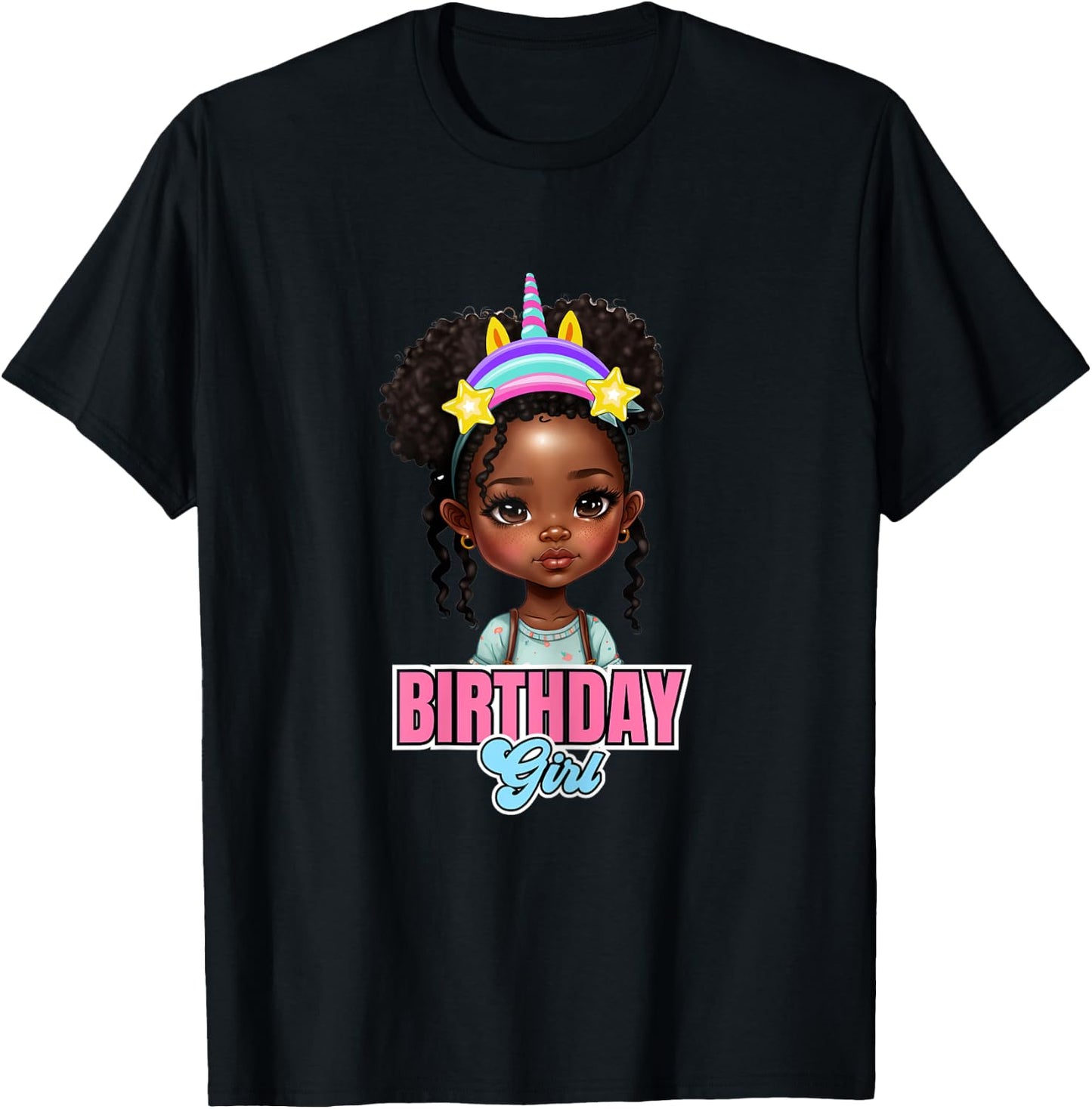 Kids Black Girl Birthday Melanin Kids Afro Puff Unicorn Girl T-Shirt - T-Shirt | Black