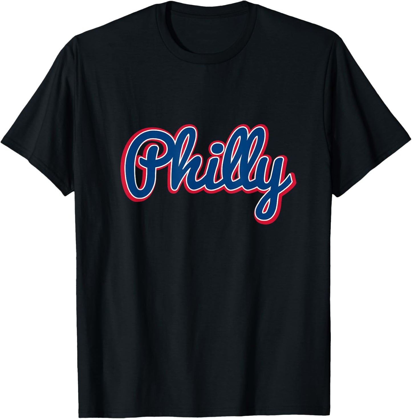 Script Philly Logo Philadelphia PA Blue Red & White Logo T-Shirt - T-Shirt | Black