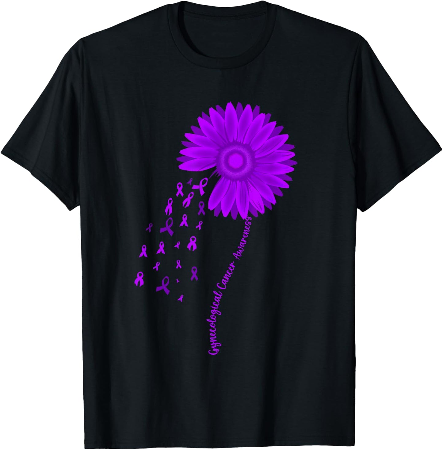 Gynecological Cancer Awareness Month Purple Ribbon Sunflower T-Shirt - T-Shirt | Black