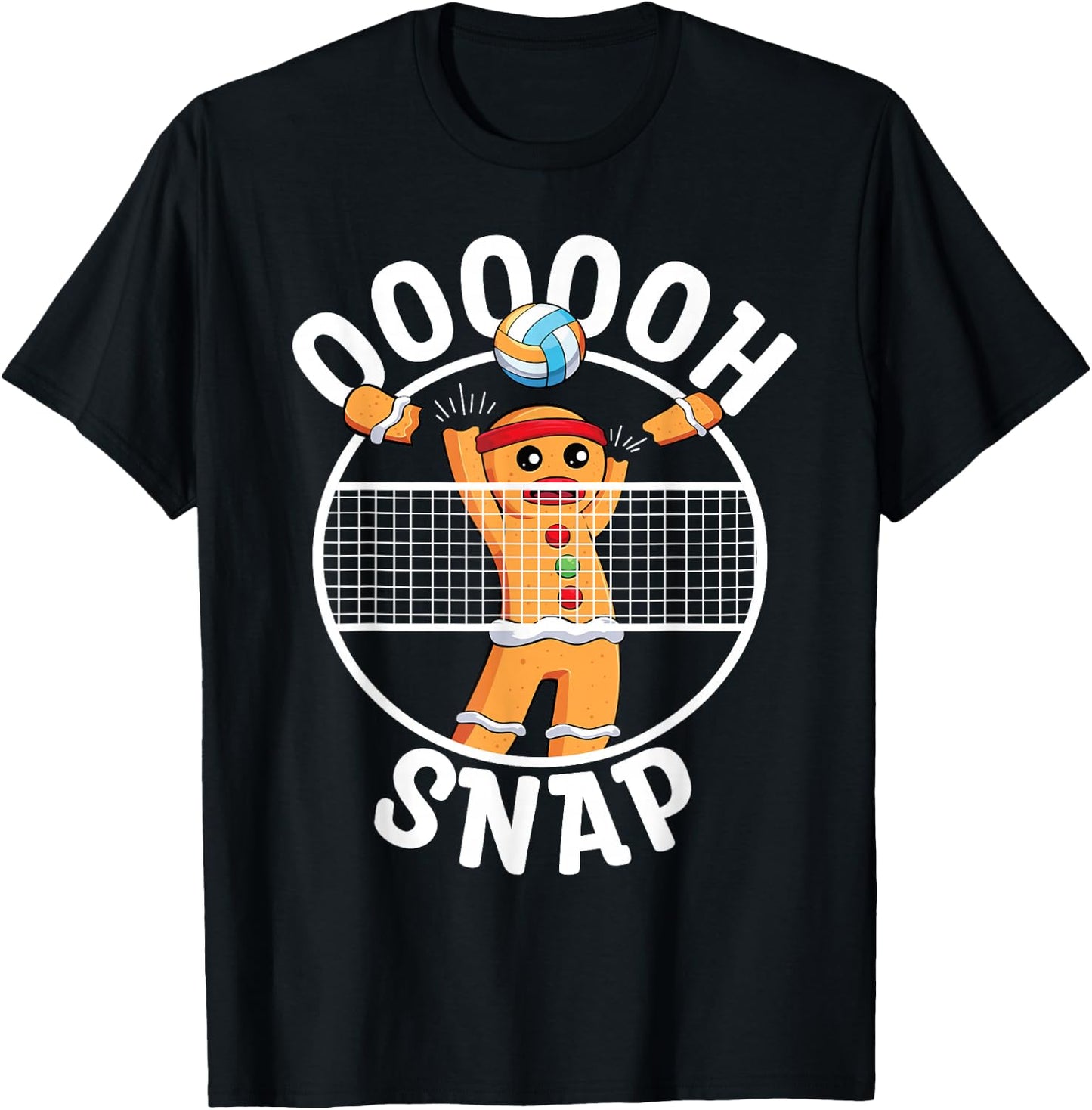 Oh Snap Gingerbread Man Blocker Christmas Volleyball T-Shirt - T-Shirt | Black