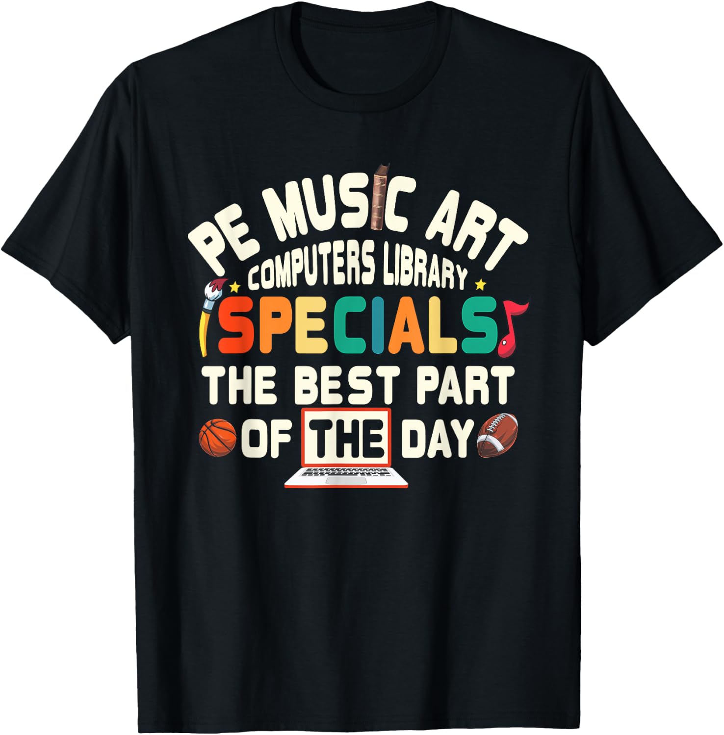 PE Music Art Special Teacher Specials Computers Library Men Women T-Shirt - T-Shirt | Black