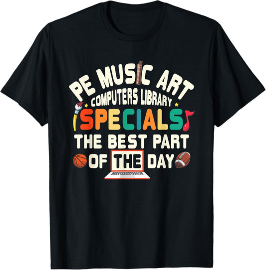 PE Music Art Special Teacher Specials Computers Library Men Women T-Shirt - T-Shirt | Black