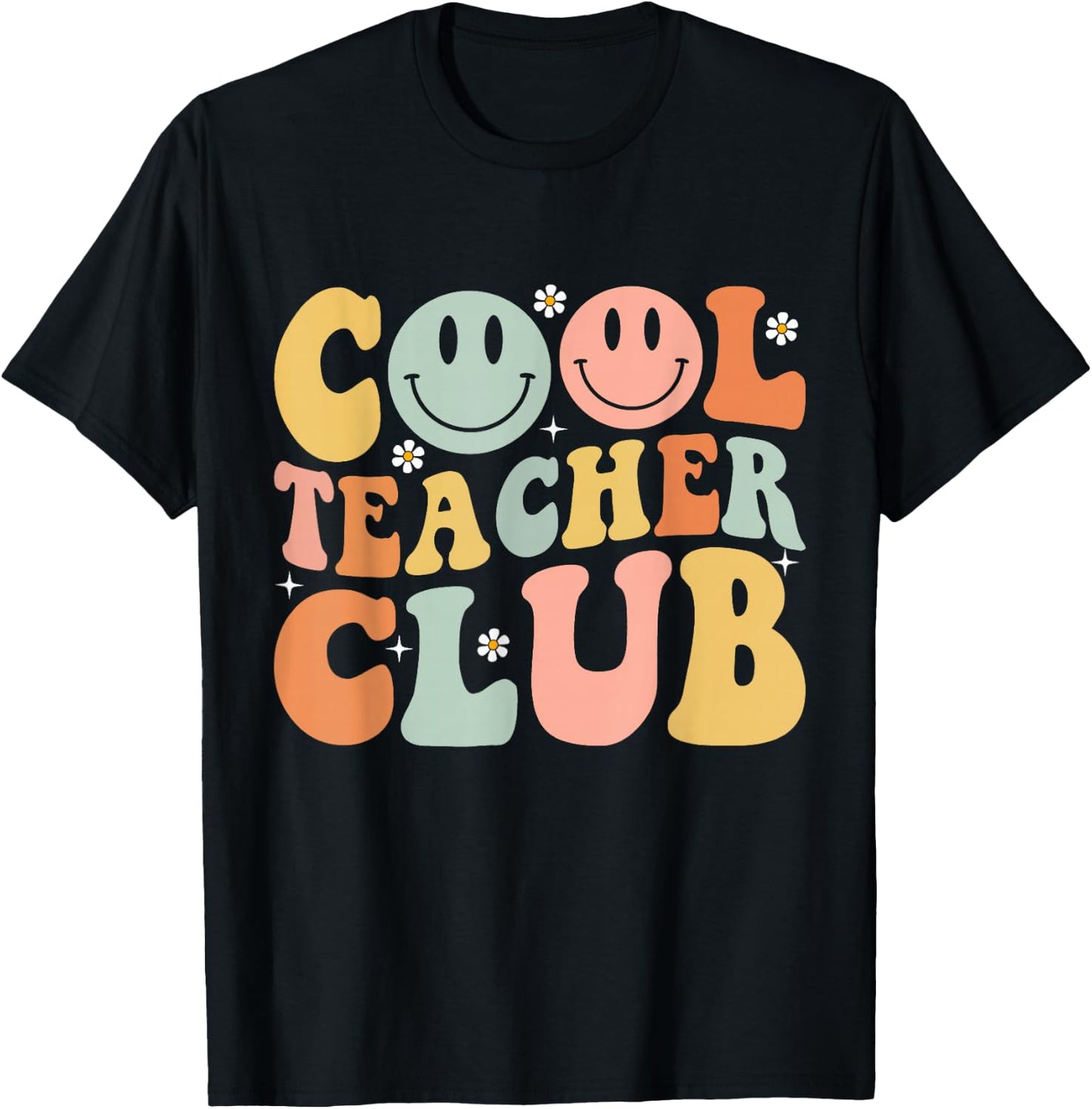 Groovy Retro Cool Teacher Club Shirt Funny Smile Happy Face T-Shirt - T-Shirt | Black
