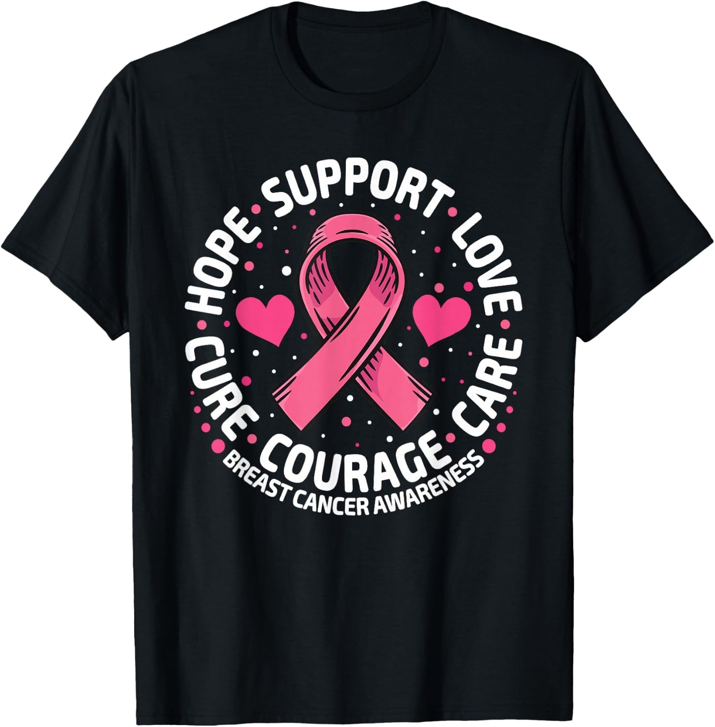 Breast Cancer Support Pink Ribbon Breast Cancer Awareness T-Shirt - T-Shirt | Black