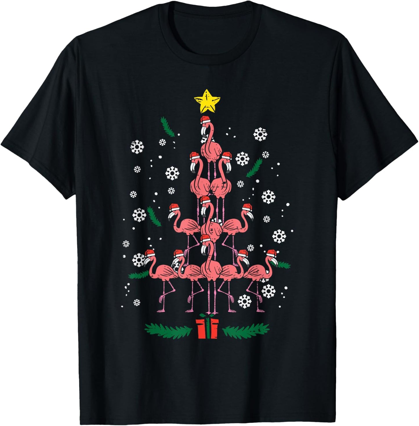 Flamingo Christmas Tree Bird Animal Xmas Women T-Shirt - T-Shirt | Black