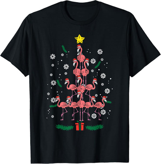 Flamingo Christmas Tree Bird Animal Xmas Women T-Shirt - T-Shirt | Black