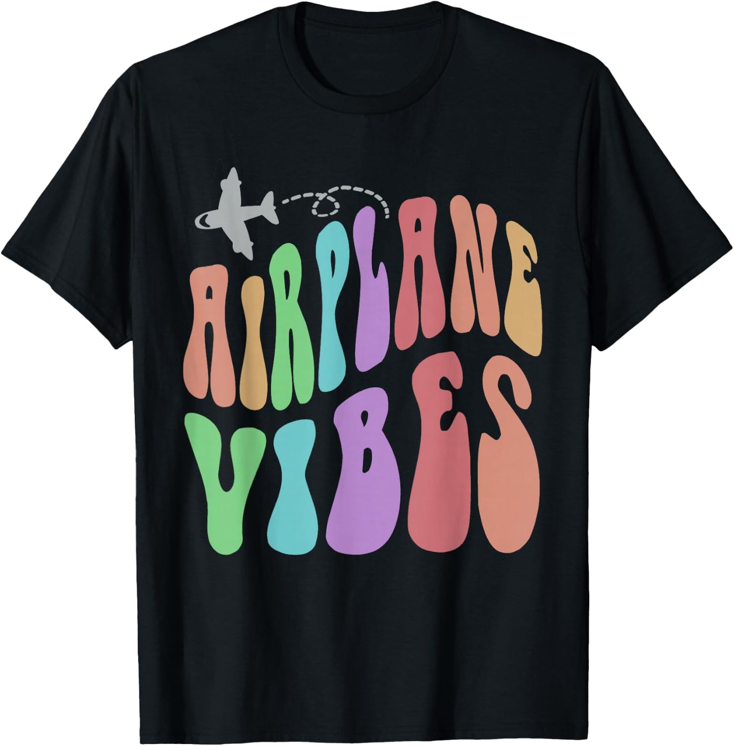 Groovy AIRPLANE VIBES Travel Mode Pilot Crew Retro Vacation T-Shirt - T-Shirt | Black