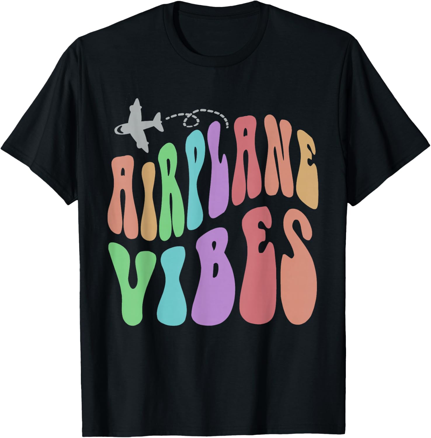 Groovy AIRPLANE VIBES Travel Mode Pilot Crew Retro Vacation T-Shirt - T-Shirt | Black