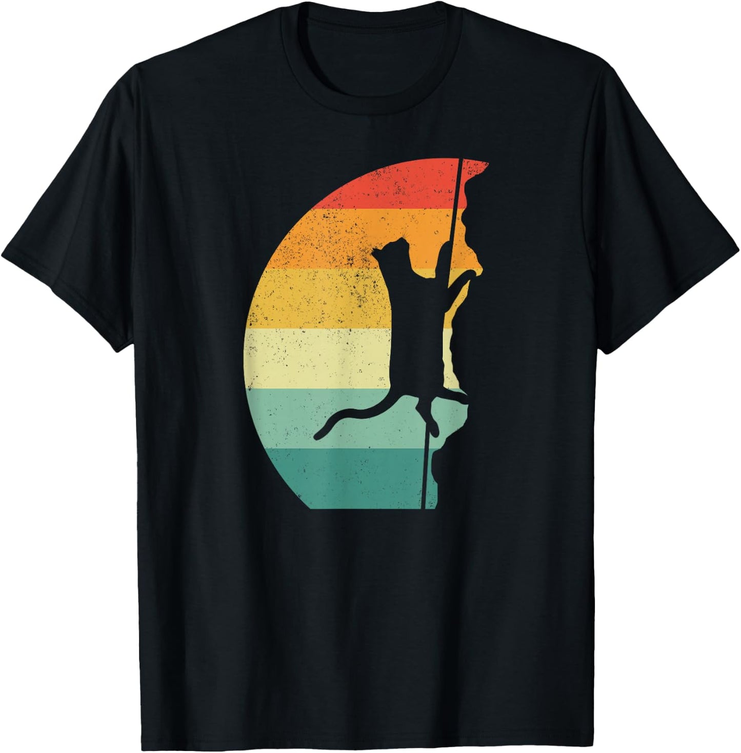 Rock Climbing Climber Cat Retro Vintage T-Shirt - T-Shirt | Black