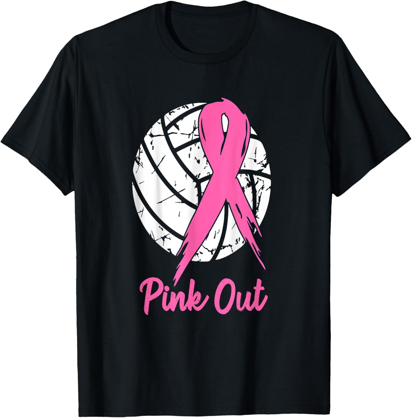Breast Cancer Pink Out Ribbon Volleyball Awareness Costume T-Shirt - T-Shirt | Black