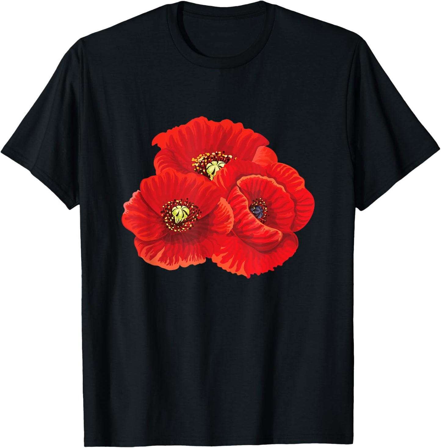 Poppy Flower Flowers Flora Nature Blossom Poppies Floral T-Shirt - T-Shirt | Black
