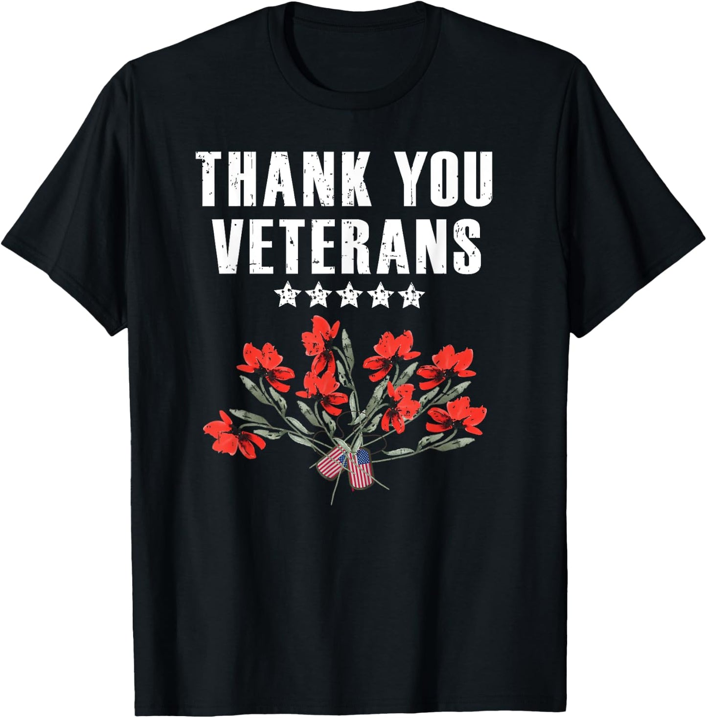 Military Family Thank You Veterans Poppy Flowers Patriotic Women Kids Men T-Shirt - T-Shirt | Black