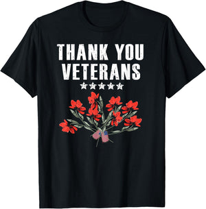 Military Family Thank You Veterans Poppy Flowers Patriotic Women Kids Men T-Shirt - T-Shirt | Black