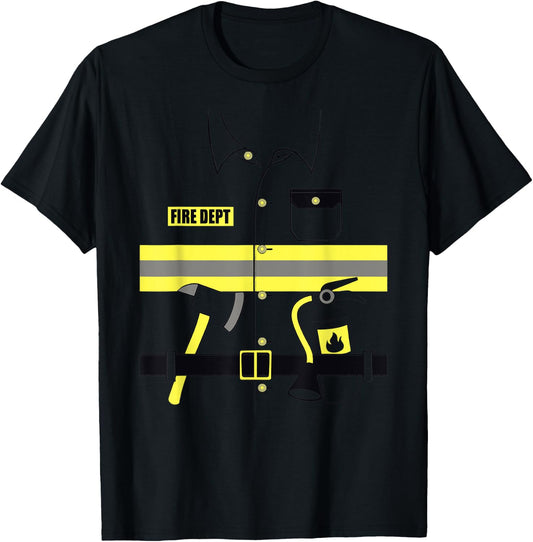 Firefighter Costume DIY Halloween Easy Costume Adults & Kids T-Shirt - T-Shirt | Black
