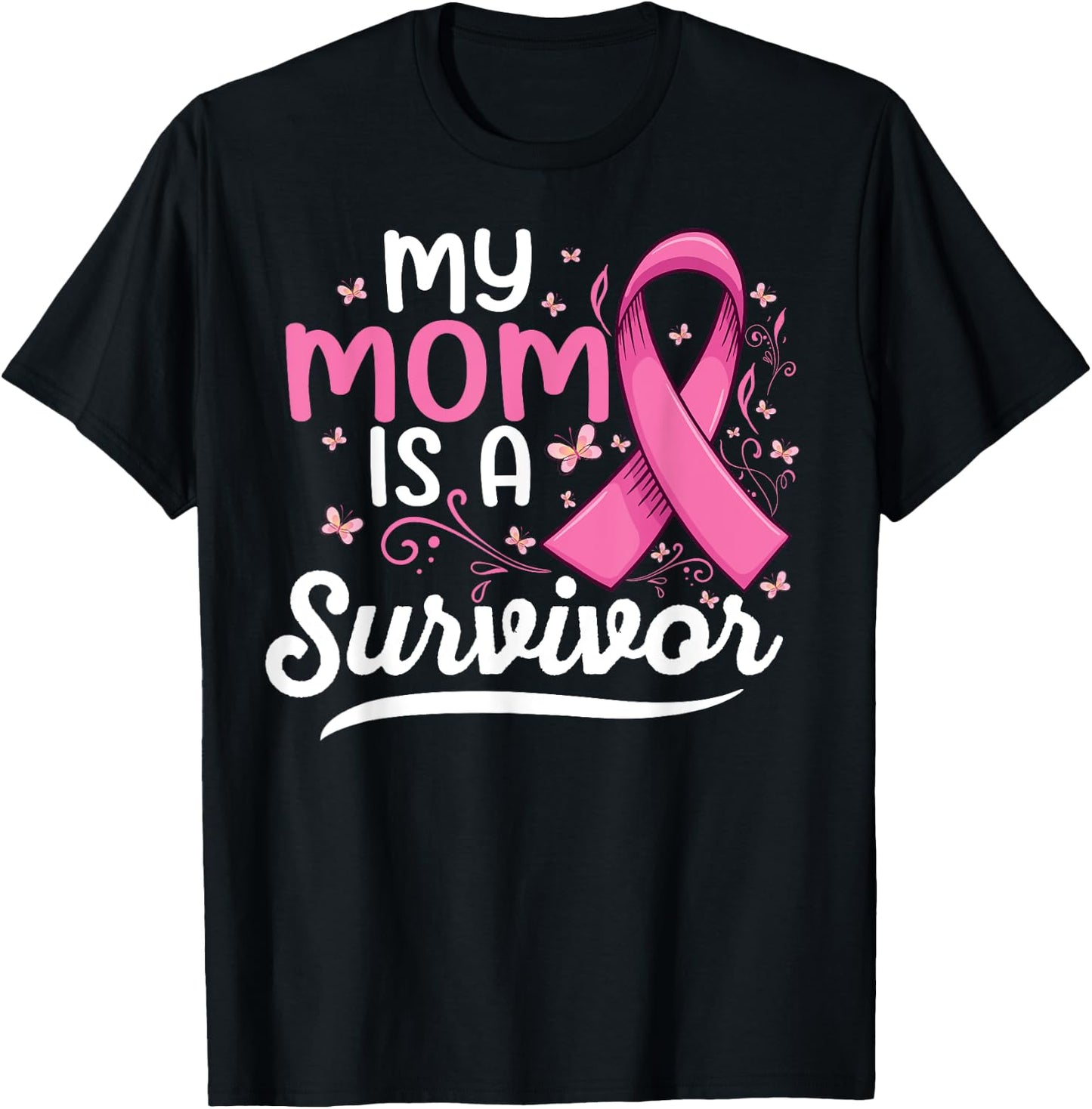 My mama is a survivor Support mom Breast Cancer Awareness T-Shirt - T-Shirt | Black