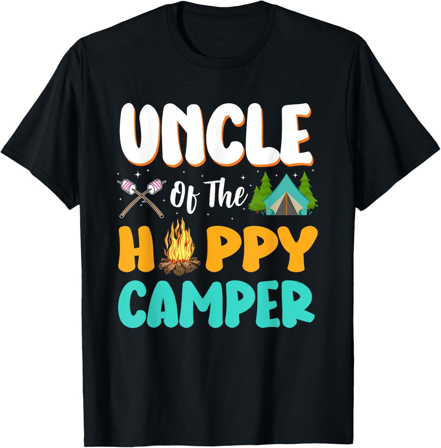 Uncle Of The Happy Camper Family Camping Birthday Trip T-Shirt - T-Shirt | Black