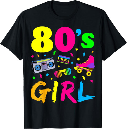 80's Girl Birthday Party Costume Retro Vintage Gift Women T-Shirt - T-Shirt | Black