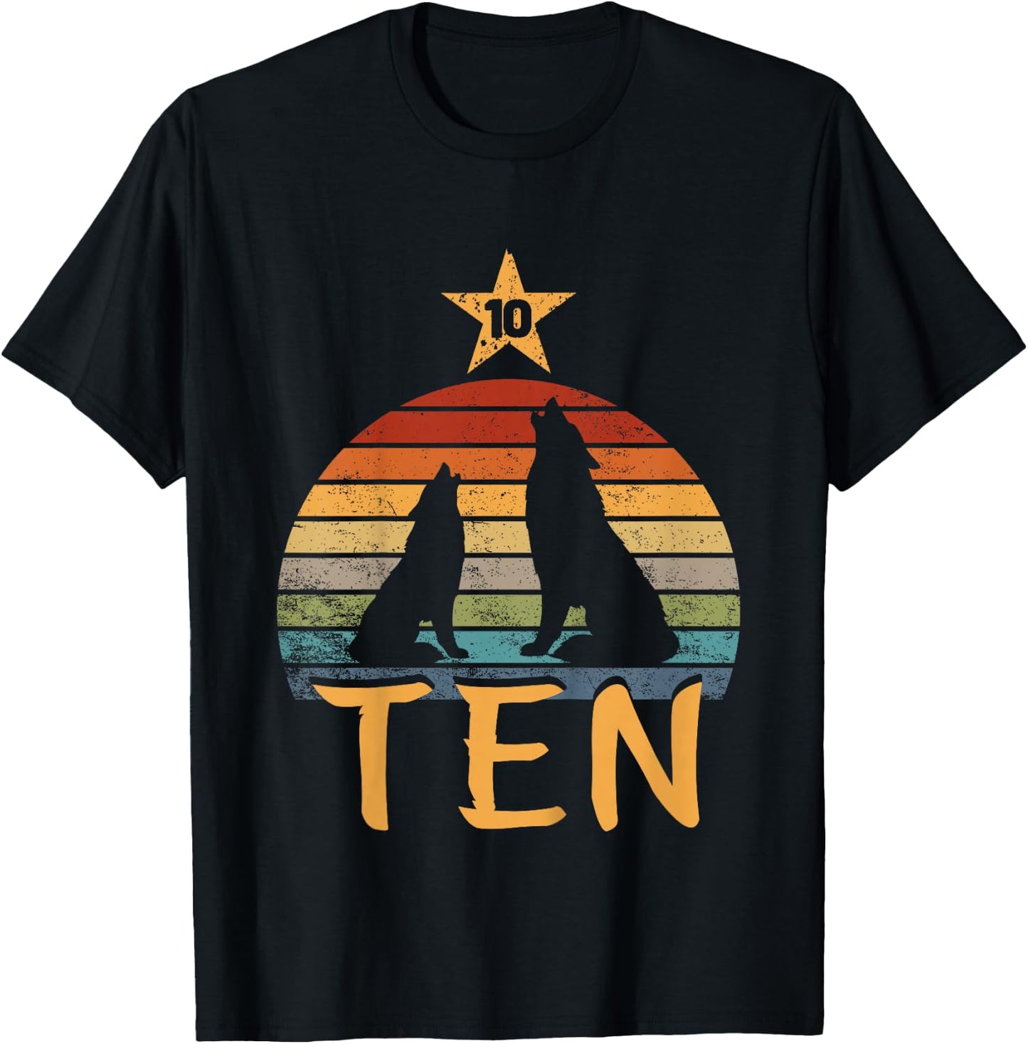 Wolf Birthday 10 Year Old Tenth Wolf 10th Birthday Boy Girl T-Shirt - T-Shirt | Black