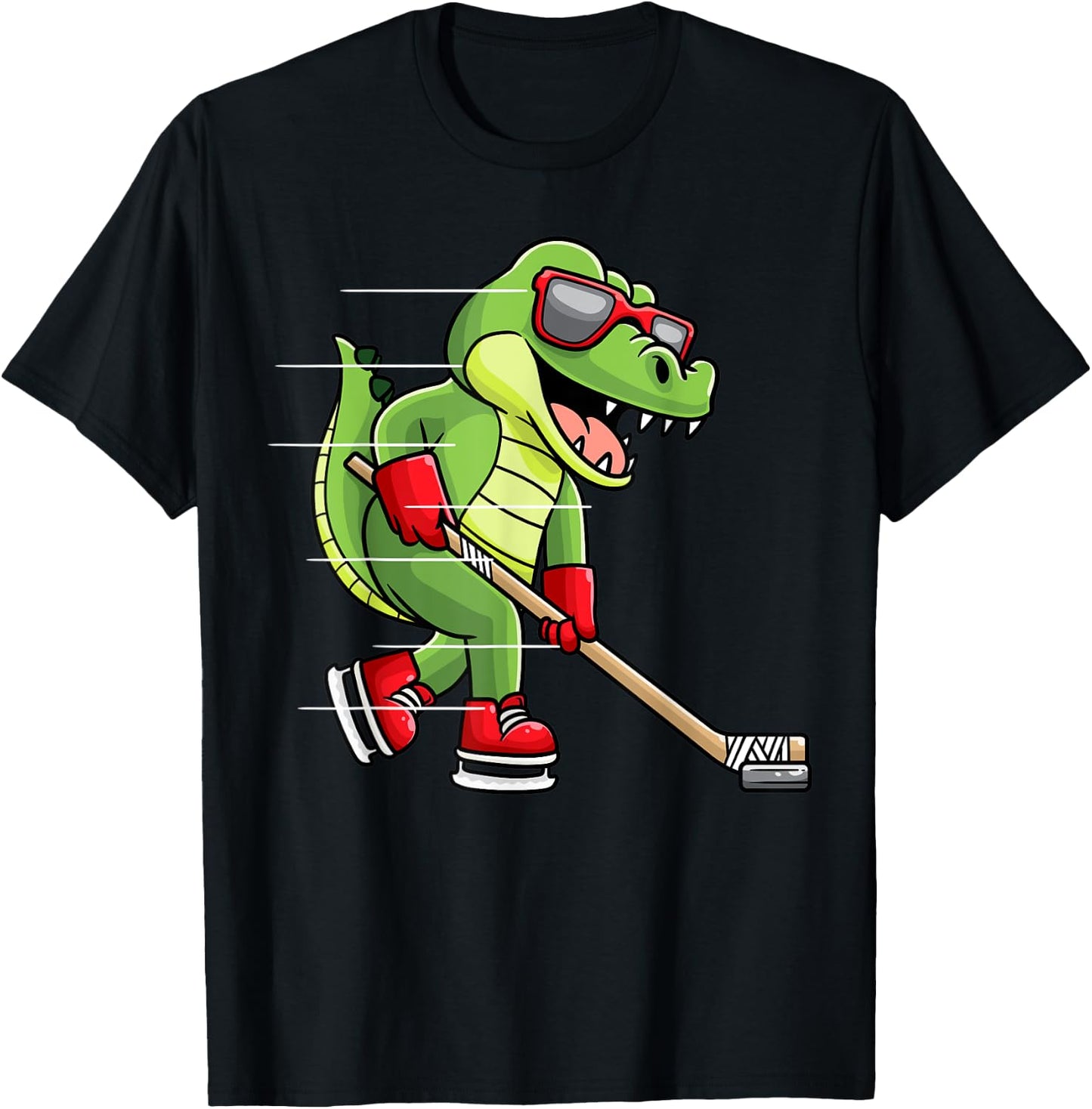 Crocodile Playing Ice Hockey Game Player Alligator T-Shirt - T-Shirt | Black