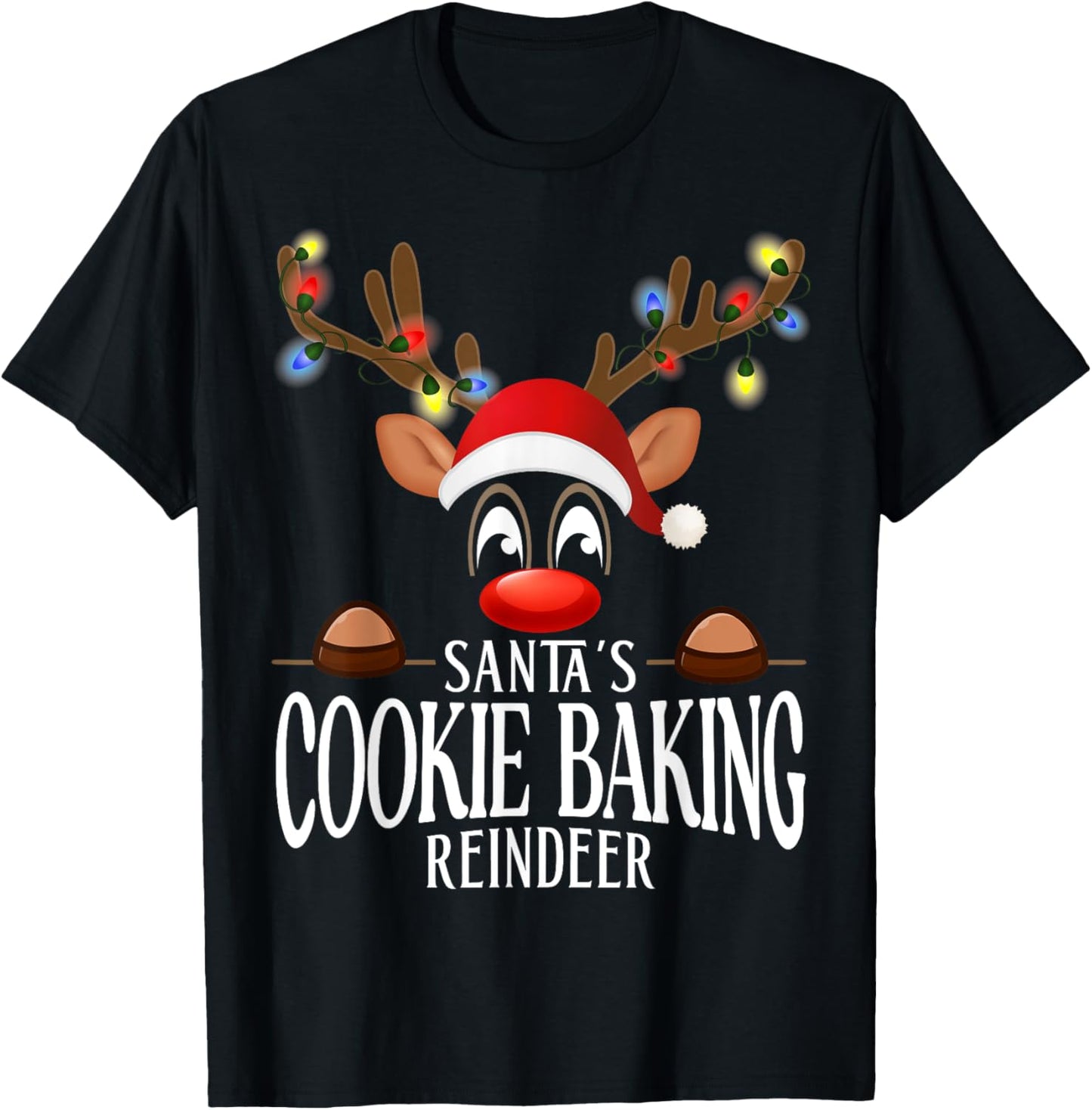 Santa's Cookie baking Reindeer Funny XMas Matching PJS T-Shirt - T-Shirt | Black