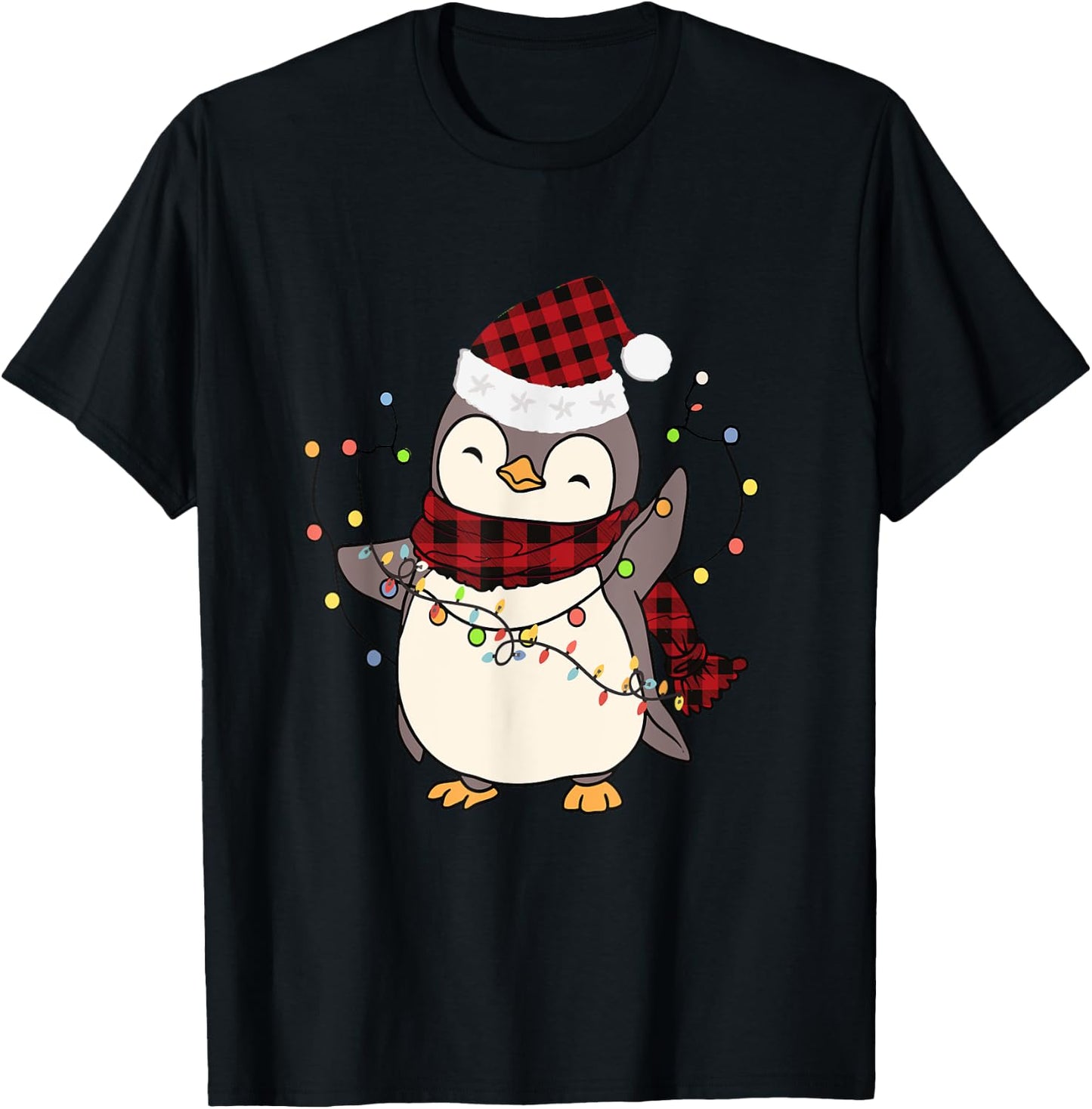 Penguin Santa Lights Christmas Pajamas Cute Penguins Xmas T-Shirt - T-Shirt | Black