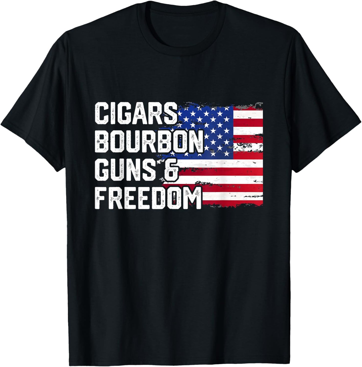 Cigars Bourbon Guns and Freedom Lover American Usa Flag T-Shirt - T-Shirt | Black