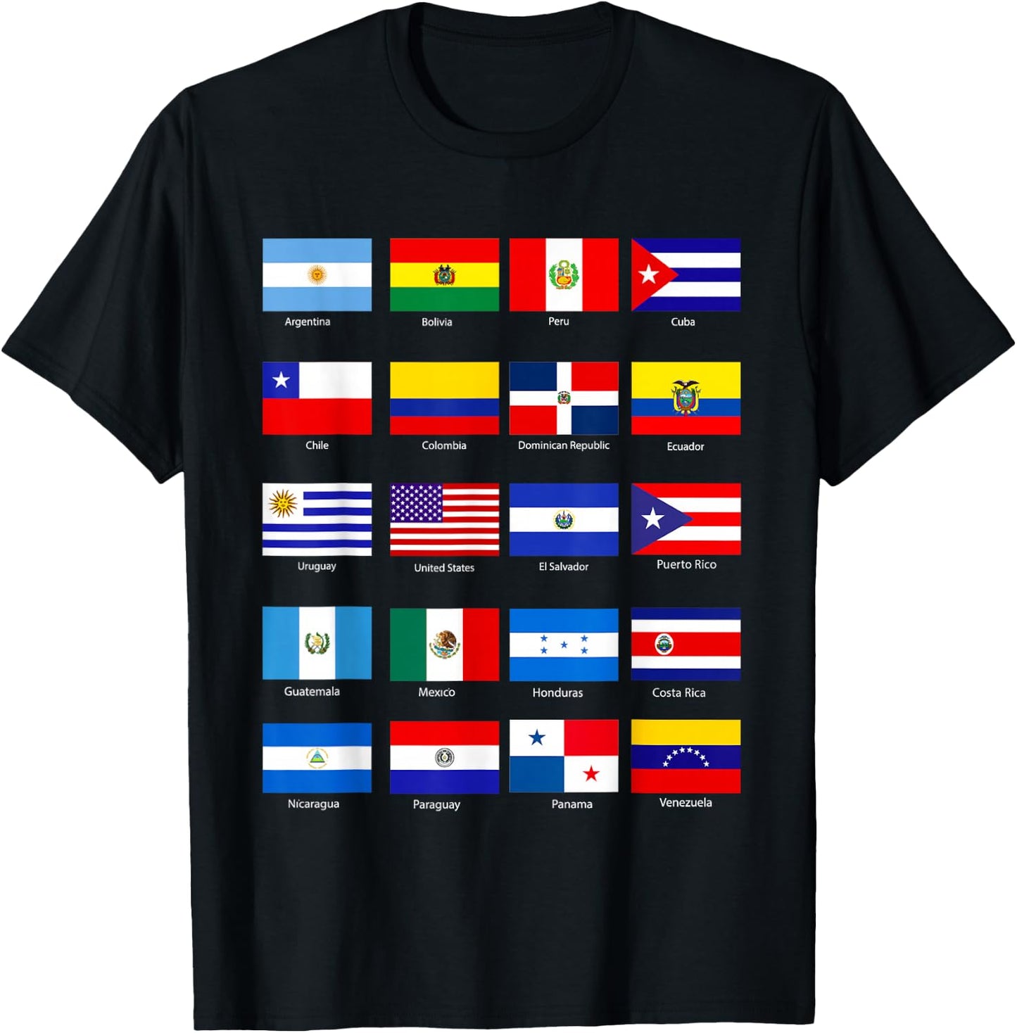 All Latin American Flags Countries Hispanic Heritage Month T-Shirt - T-Shirt | Black