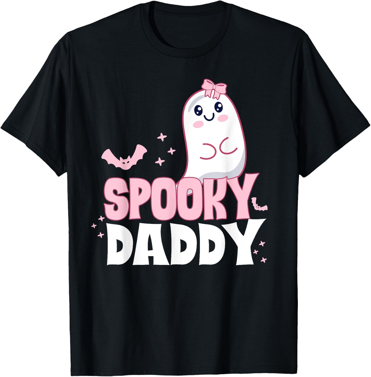 Spooky Daddy Family Cute Pink White Ghost Boo Halloween T-Shirt - T-Shirt | Black