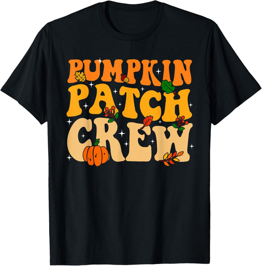 Retro Groovy Pumpkin Patch Crew Thanksgiving Fall Autumn T-Shirt - T-Shirt | Black