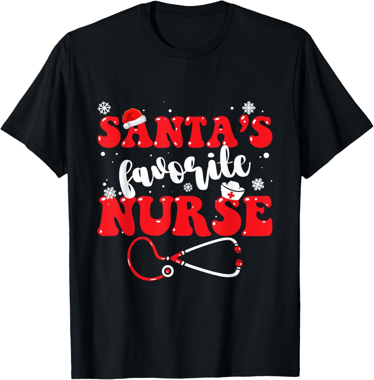 Santa's Favorite Nurse Christmas T-Shirt - T-Shirt | Black