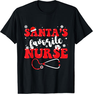 Santa's Favorite Nurse Christmas T-Shirt - T-Shirt | Black