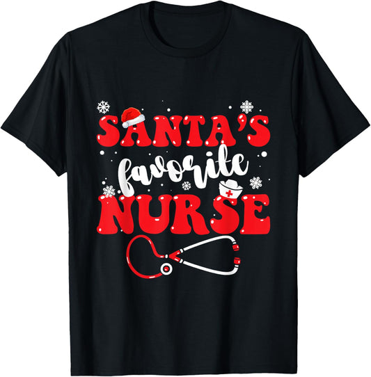 Santa's Favorite Nurse Christmas T-Shirt - T-Shirt | Black